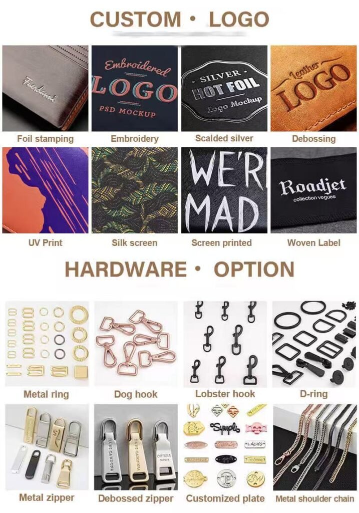 Custom crossbody bag logo and hardware details