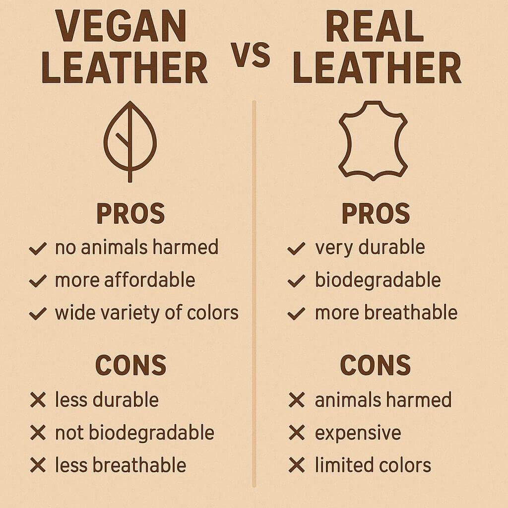 types of vegan leather and real leather used in bag manufacturing
