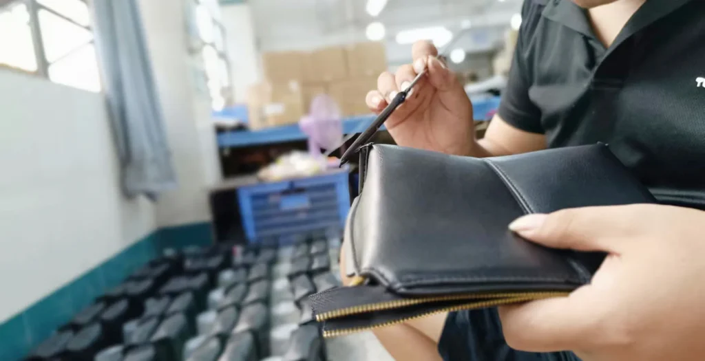 minimalist leather crossbody bag manufacturing quality details