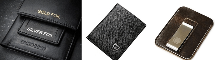 logo options for wholesale card holders — blind debossing foil stamping metal plate comparison