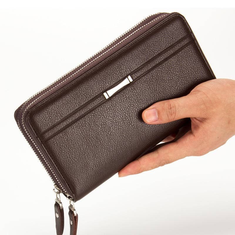 Long leather zip wallet with multiple compartments