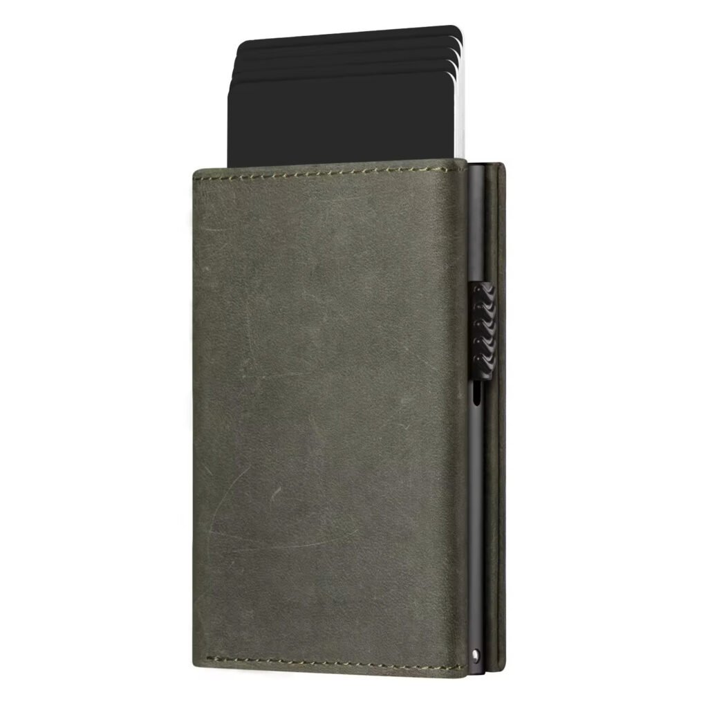 RFID card holder with slim leather construction