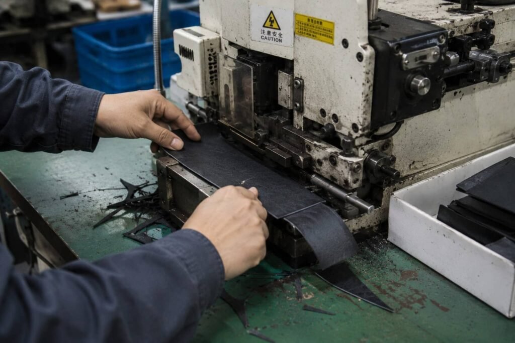 Leather skiving process for wallet components