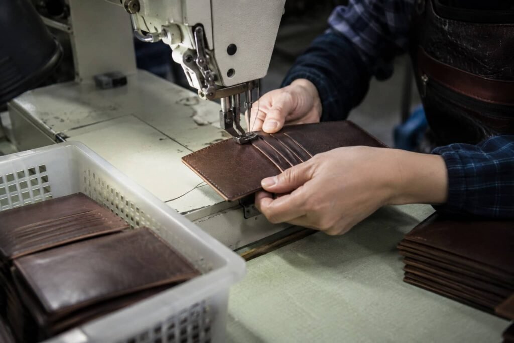 Leather wallet stitching and card slot construction