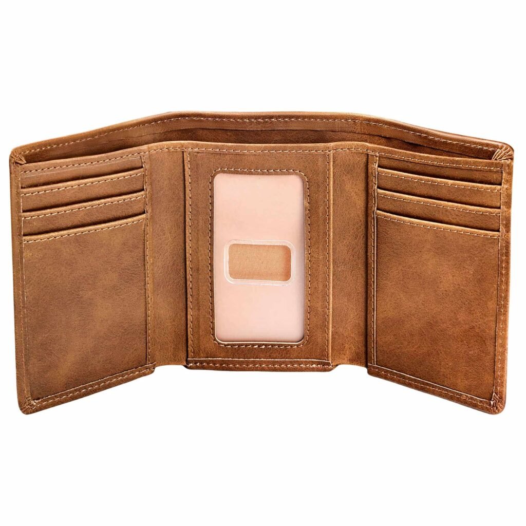 Custom trifold leather wallet with multiple card slots