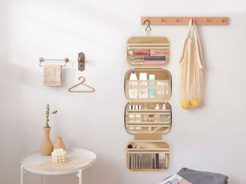 Top 10 Most Popular Makeup Bag Styles in 2026: The Complete OEM Buyer's Guide 4 Hanging toiletry makeup bag with multiple storage compartments for travel