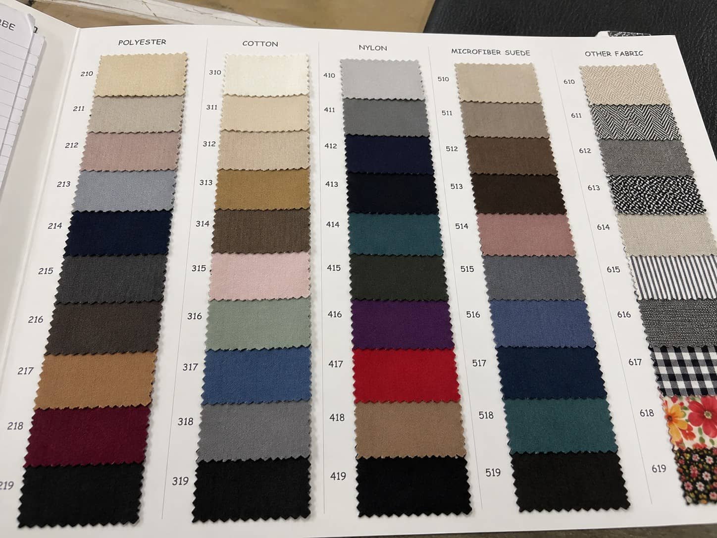 Materials Guide 4 Cotton, polyester, nylon, and microfiber lining samples for bag interiors