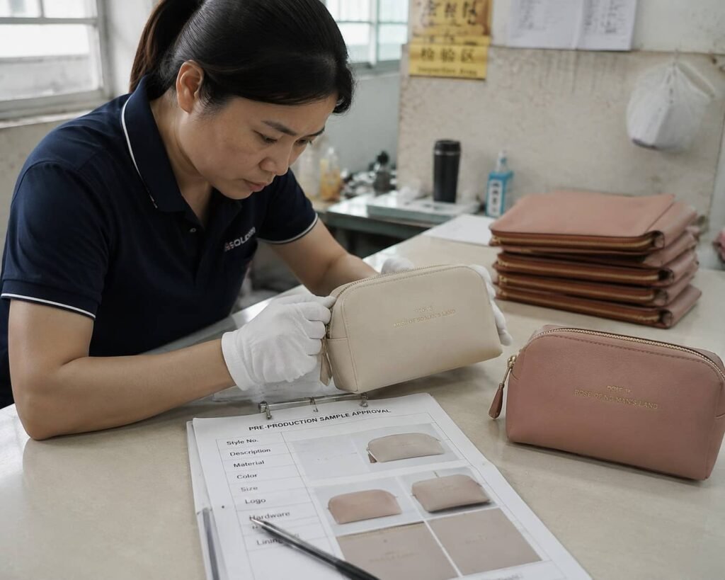 How Custom Makeup Bags Are Made: From Design Concept to Mass Production 6 cosmetic bag quality control inspection factory QC checklist