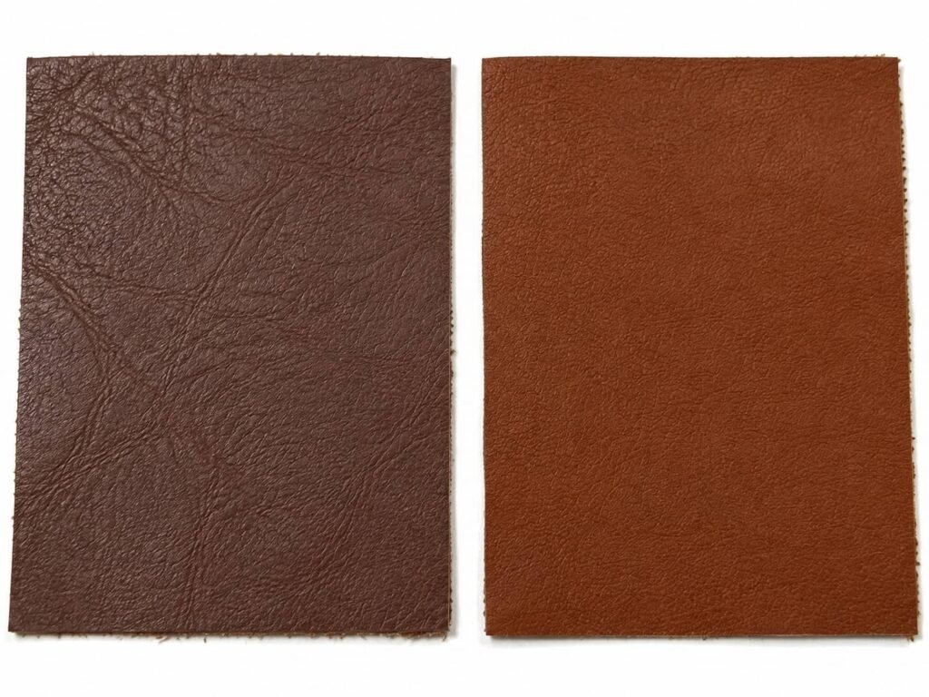 Leather Materials 14 Full grain vs top grain leather comparison showing natural grain markings and uniform surface finish