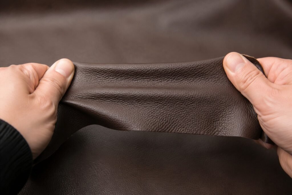 Leather Materials 22 Leather stretch test checking elasticity and recovery performance for bag manufacturing materials