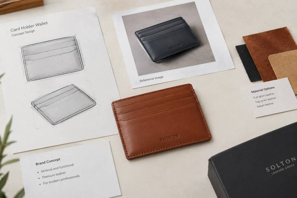 OEM vs ODM vs Private Label Wallets: Which Manufacturing Model Is Right for Your Brand? 3 ODM leather card holder wallet developed from a brand concept and reference image