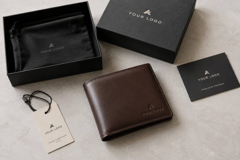 OEM vs ODM vs Private Label Wallets: Which Manufacturing Model Is Right for Your Brand? 4 Private label leather wallet with custom logo branding and packaging