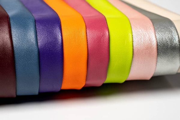 Microfiber and PU leather material samples for vegan bag manufacturing